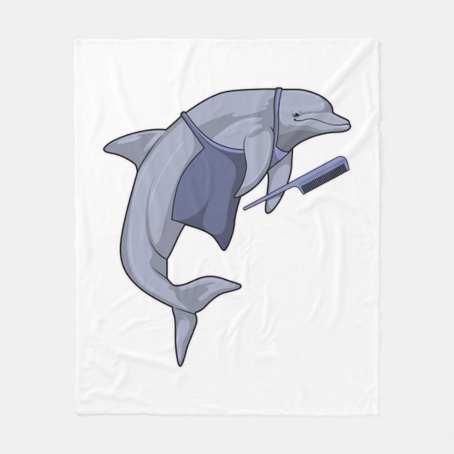 Dolphin as Hairdresser with Comb Fleece Blanket (Front)