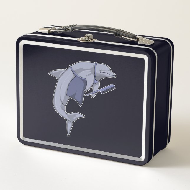 Dolphin as Hairdresser with Comb Metal Lunch Box (Front)
