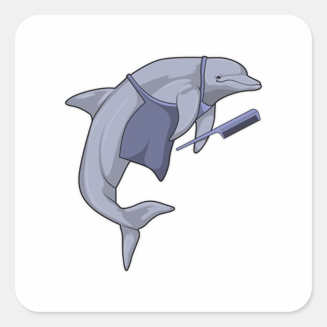 Dolphin as Hairdresser with Comb Square Sticker (Front)