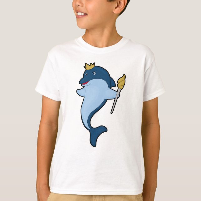 Dolphin as King with Staff & Crown T-Shirt (Front)