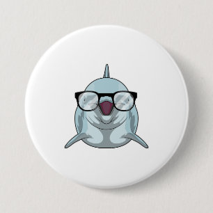 Dolphin as Nerd with Glasses 7.5 Cm Round Badge