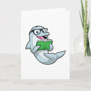 Dolphin as Nerd with Glasses & Book Card