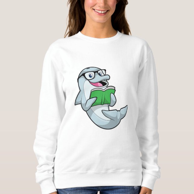 Dolphin as Nerd with Glasses & Book Sweatshirt (Front)