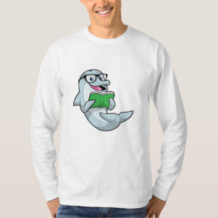 Dolphin as Nerd with Glasses & Book T-Shirt