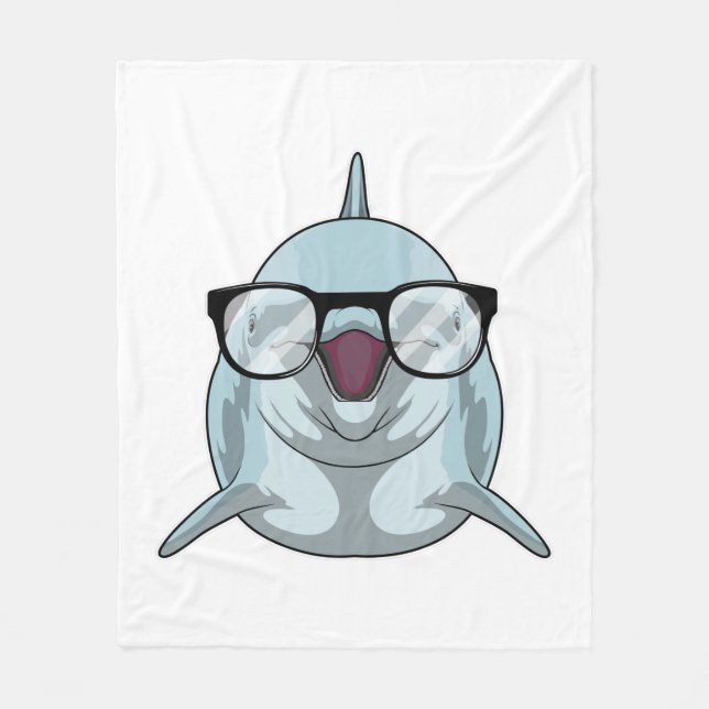Dolphin as Nerd with Glasses Fleece Blanket (Front)
