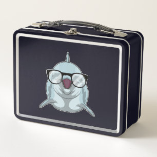 Dolphin as Nerd with Glasses Metal Lunch Box
