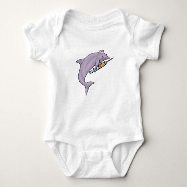 Dolphin as Nurse with Syringe Baby Bodysuit (Front)
