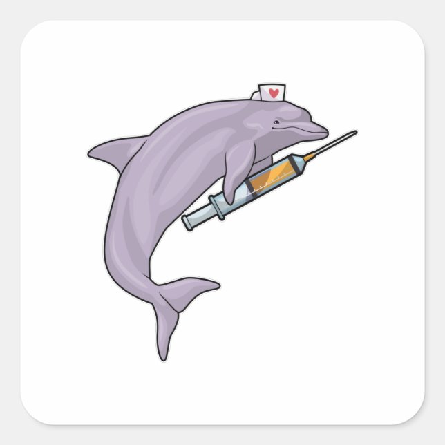 Dolphin as Nurse with Syringe Square Sticker (Front)