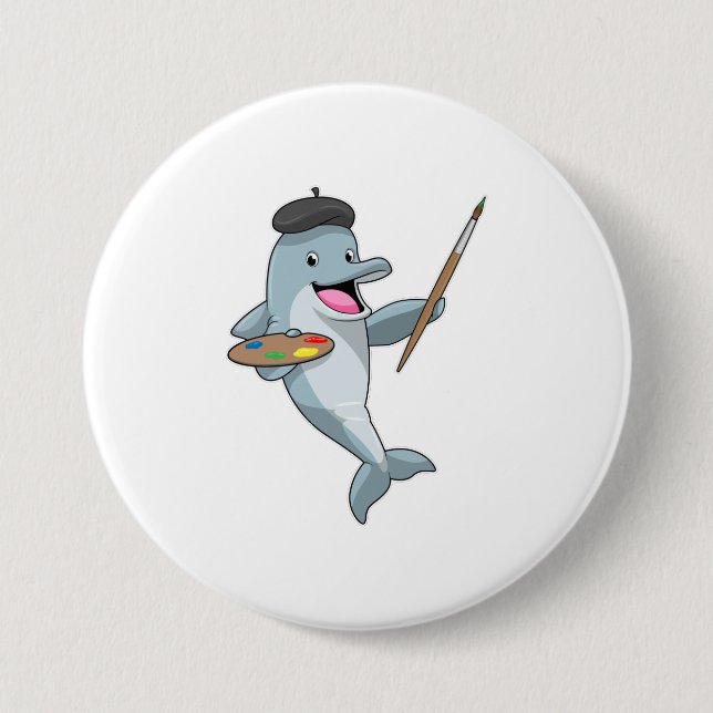 Dolphin as Painter with Paint brush & Color 7.5 Cm Round Badge (Front)