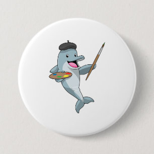 Dolphin as Painter with Paint brush & Color 7.5 Cm Round Badge