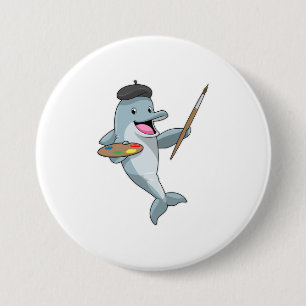 Dolphin as Painter with Paint brush & Colour 7.5 Cm Round Badge