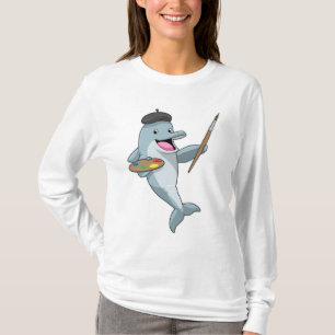 Dolphin as Painter with Paint brush & Colour T-Shirt