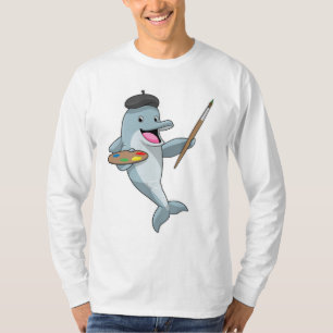 Dolphin as Painter with Paint brush & Colour T-Shirt