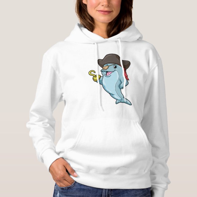 Dolphin as Pirate with Eye patch & Hooked hand Hoodie (Front)