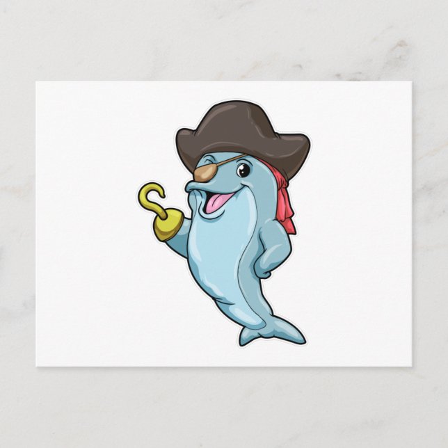 Dolphin as Pirate with Eye patch & Hooked hand Postcard (Front)