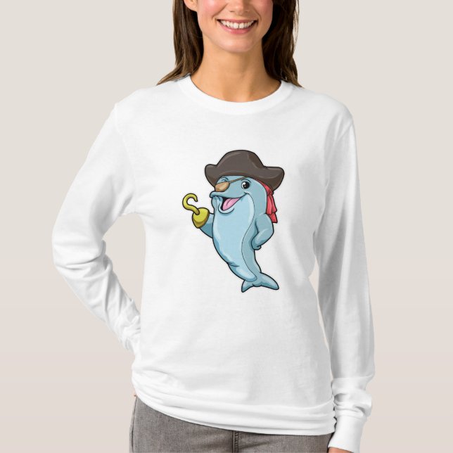 Dolphin as Pirate with Eye patch & Hooked hand T-Shirt (Front)