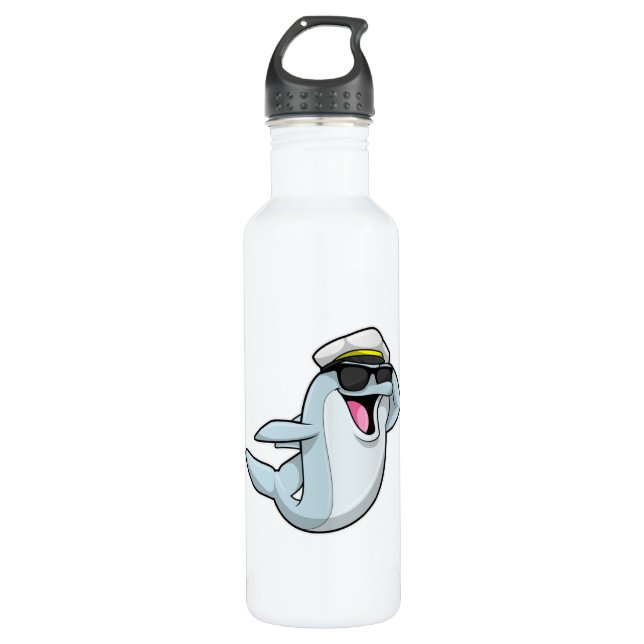 Dolphin as Policeman with Police hat 710 Ml Water Bottle (Front)