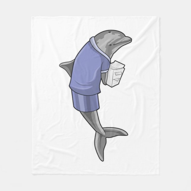 Dolphin as Secretary with Stack of paper Fleece Blanket (Front)