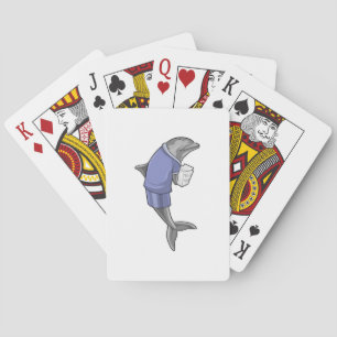 Dolphin as Secretary with Stack of paper Playing Cards