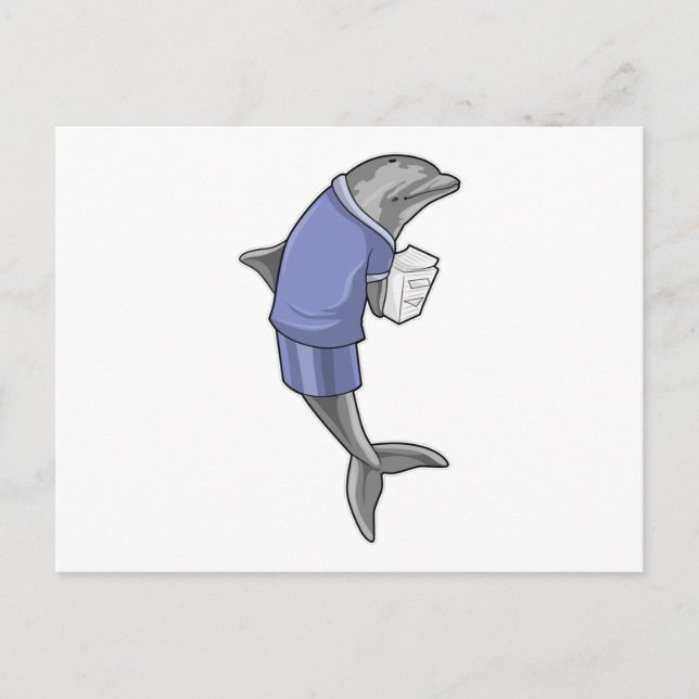 Dolphin as Secretary with Stack of paper Postcard (Front)
