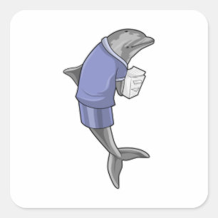 Dolphin as Secretary with Stack of paper Square Sticker