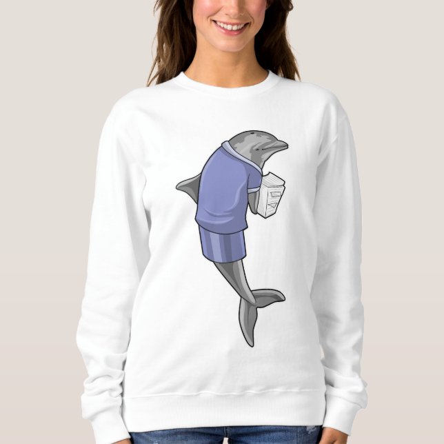 Dolphin as Secretary with Stack of paper Sweatshirt (Front)
