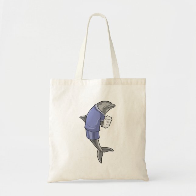 Dolphin as Secretary with Stack of paper Tote Bag (Front)