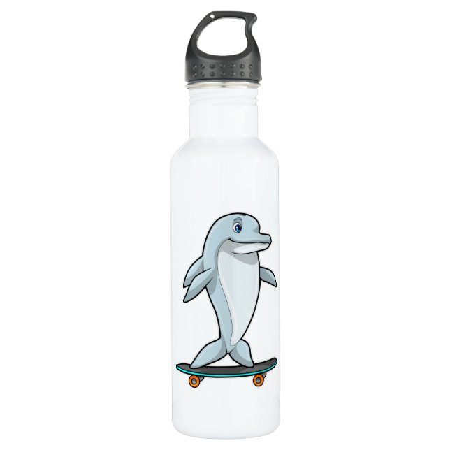 Dolphin as Skater with Skateboard 710 Ml Water Bottle (Front)
