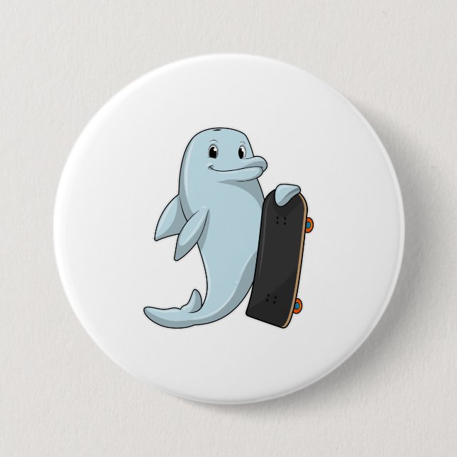 Dolphin as Skater with Skateboard 7.5 Cm Round Badge (Front)