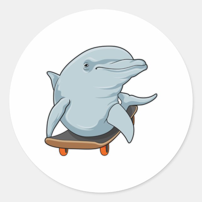 Dolphin as Skater with Skateboard Classic Round Sticker (Front)