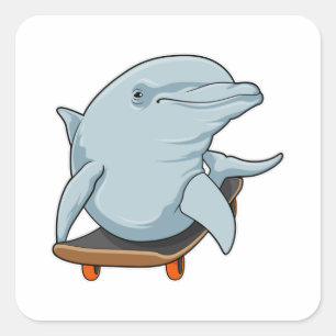 Dolphin as Skater with Skateboard Square Sticker