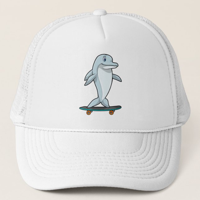 Dolphin as Skater with Skateboard Trucker Hat (Front)