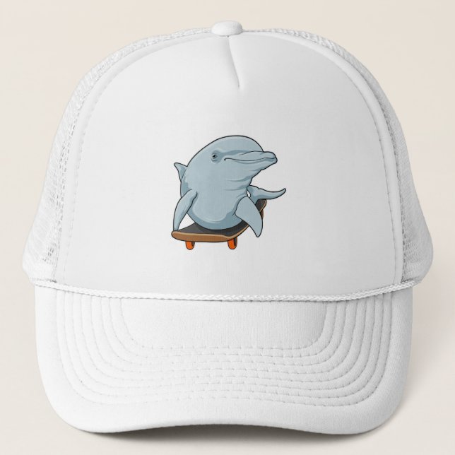 Dolphin as Skater with Skateboard Trucker Hat (Front)