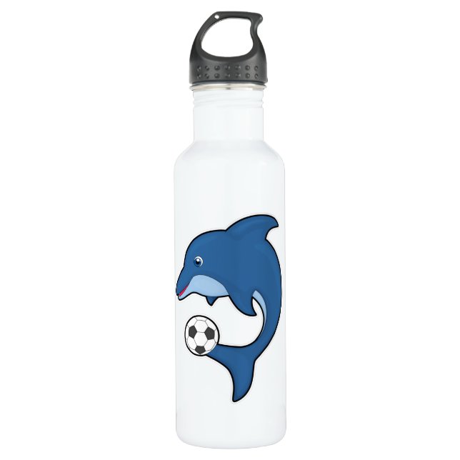 Dolphin as Soccer player with Soccer ball 710 Ml Water Bottle (Front)