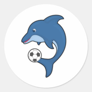 Dolphin as Soccer player with Soccer ball Classic Round Sticker