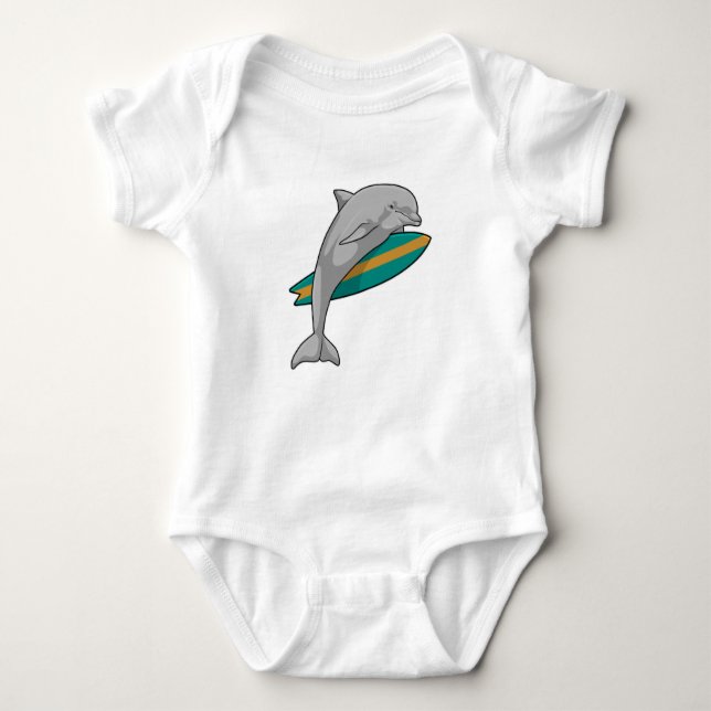 Dolphin as Surfer with Surfboard Baby Bodysuit (Front)