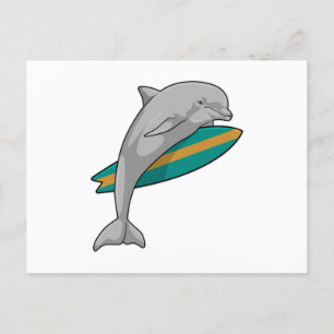 Dolphin as Surfer with Surfboard Postcard