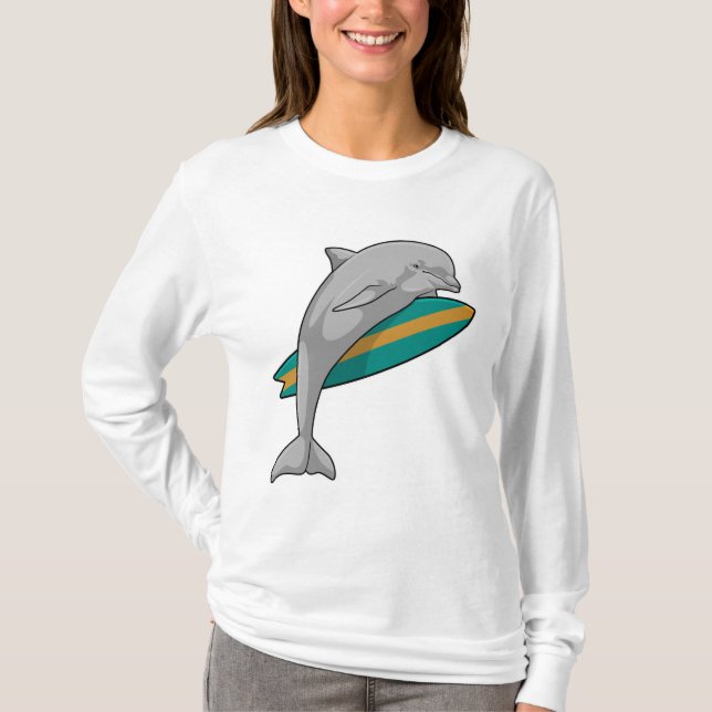 Dolphin as Surfer with Surfboard T-Shirt (Front)