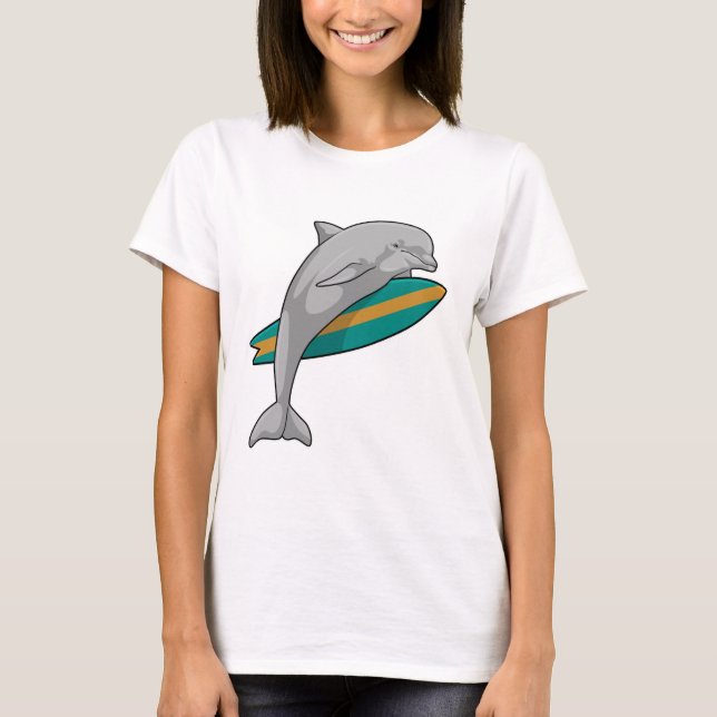 Dolphin as Surfer with Surfboard T-Shirt (Front)
