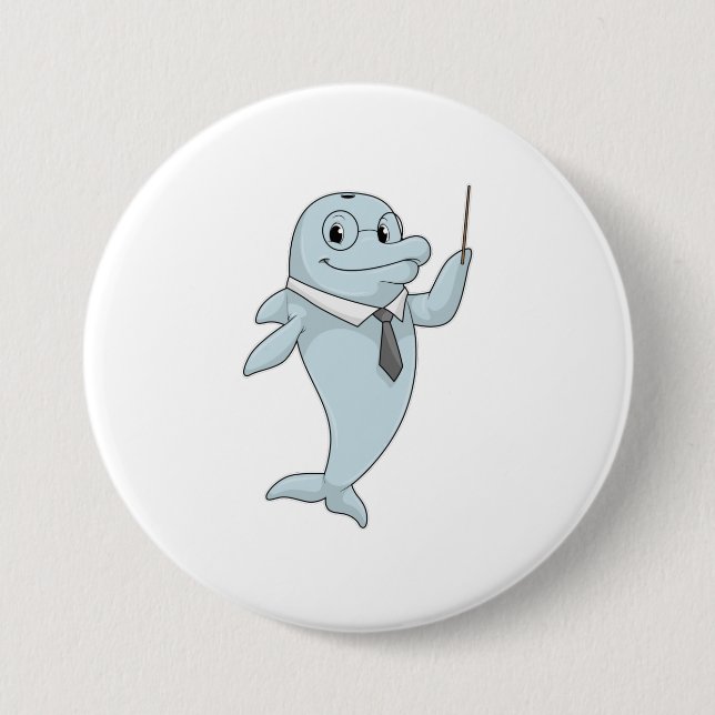 Dolphin as Teacher with Pointer 7.5 Cm Round Badge (Front)