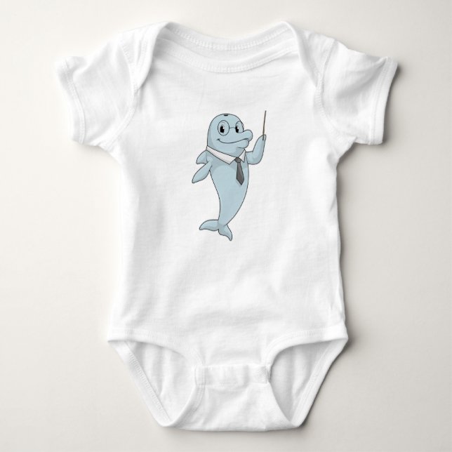 Dolphin as Teacher with Pointer Baby Bodysuit (Front)