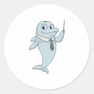 Dolphin as Teacher with Pointer Classic Round Sticker