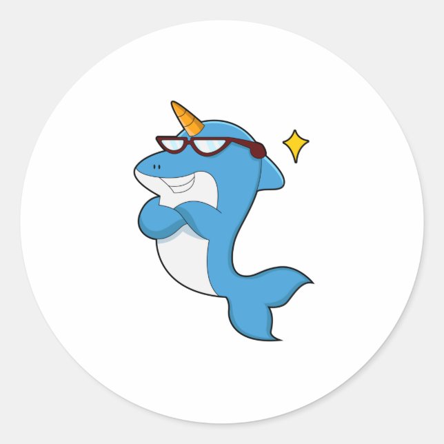 Dolphin as Unicorn with Glasses.PNG Classic Round Sticker (Front)