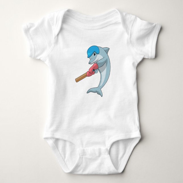 Dolphin at Cricket with Cricket bat Baby Bodysuit (Front)