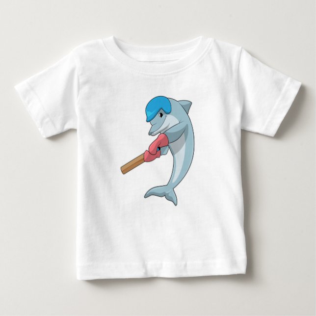 Dolphin at Cricket with Cricket bat Baby T-Shirt (Front)