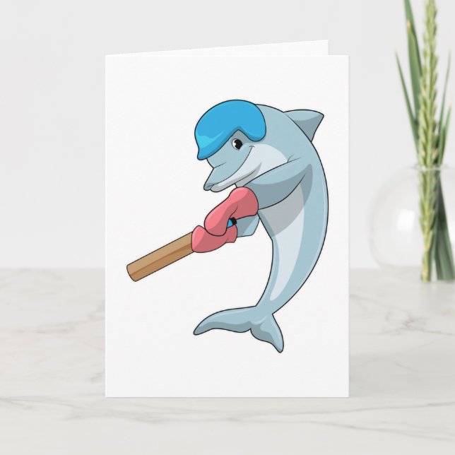 Dolphin at Cricket with Cricket bat Card (Front)