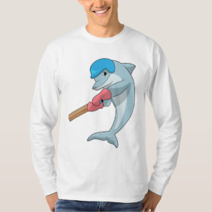 Dolphin at Cricket with Cricket bat T-Shirt