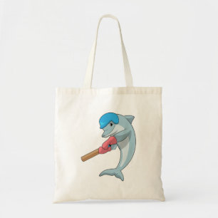 Dolphin at Cricket with Cricket bat Tote Bag