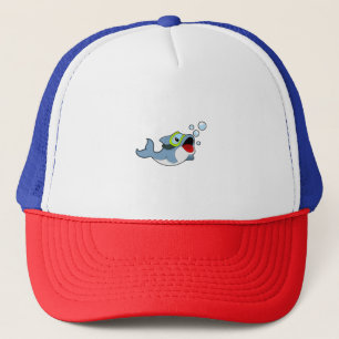 Dolphin at Diving with Water bubbles.PNG Trucker Hat