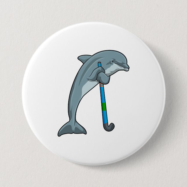 Dolphin at Hockey with Hockey stick 7.5 Cm Round Badge (Front)